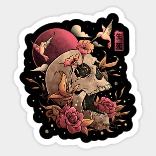 Life and Death Skull Flowers Gift Sticker